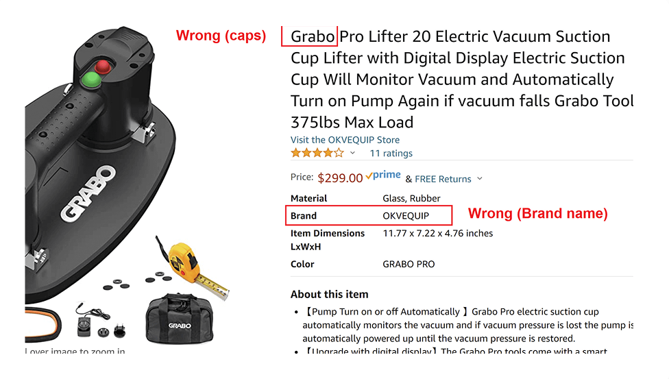 Our Products Must Be Listed Under The Brand Name “GRABO®”