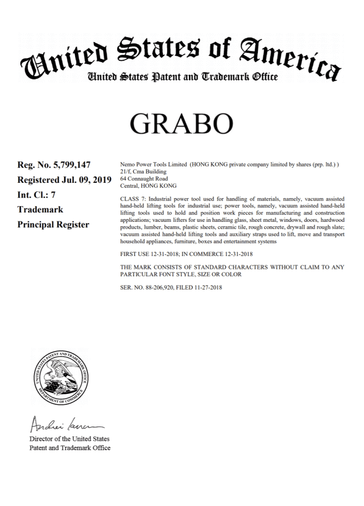 GRABO® Trademark Certificate
