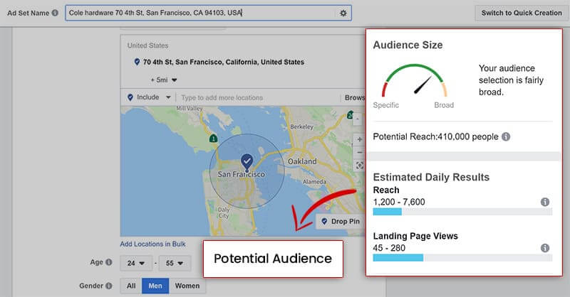 Localized advertising audience settings